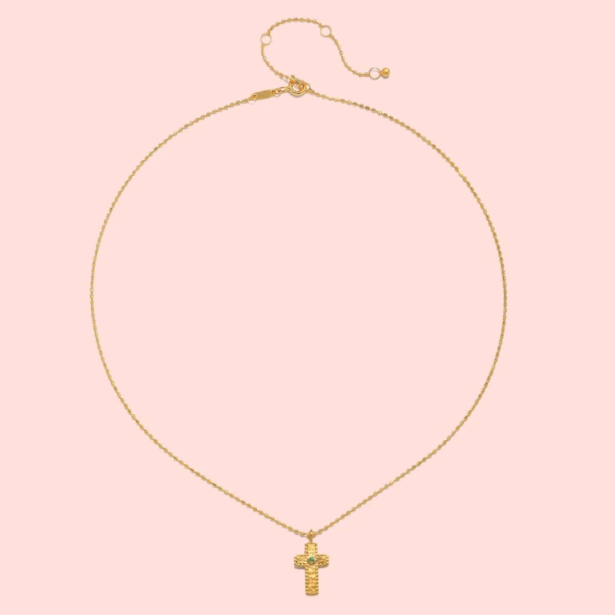 16" Emerald Dot Cross Pendant Necklace + 3" extension - Image 3